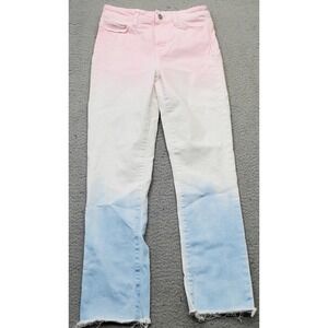 Paige Jeans Womens 26 Multi Denim Tie Dye Sunset Hoxton High Waist Raw Hem